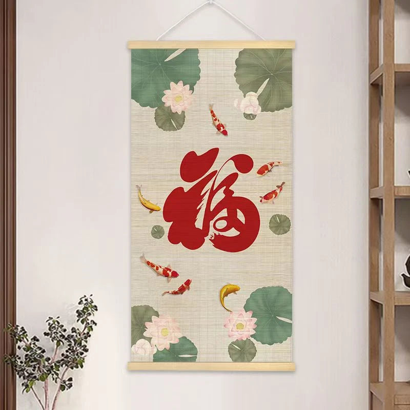 Koi hanging paintings, attracting wealth receiving blessings, living room decorations, home feng shui decoration