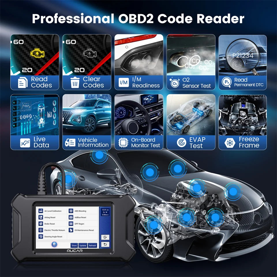MUCAR CS90 Diagnostic Tools With 28 Reset Services Lifetime Free Auto Tools Engine System Diagnostic Scanner With 5inch Screen