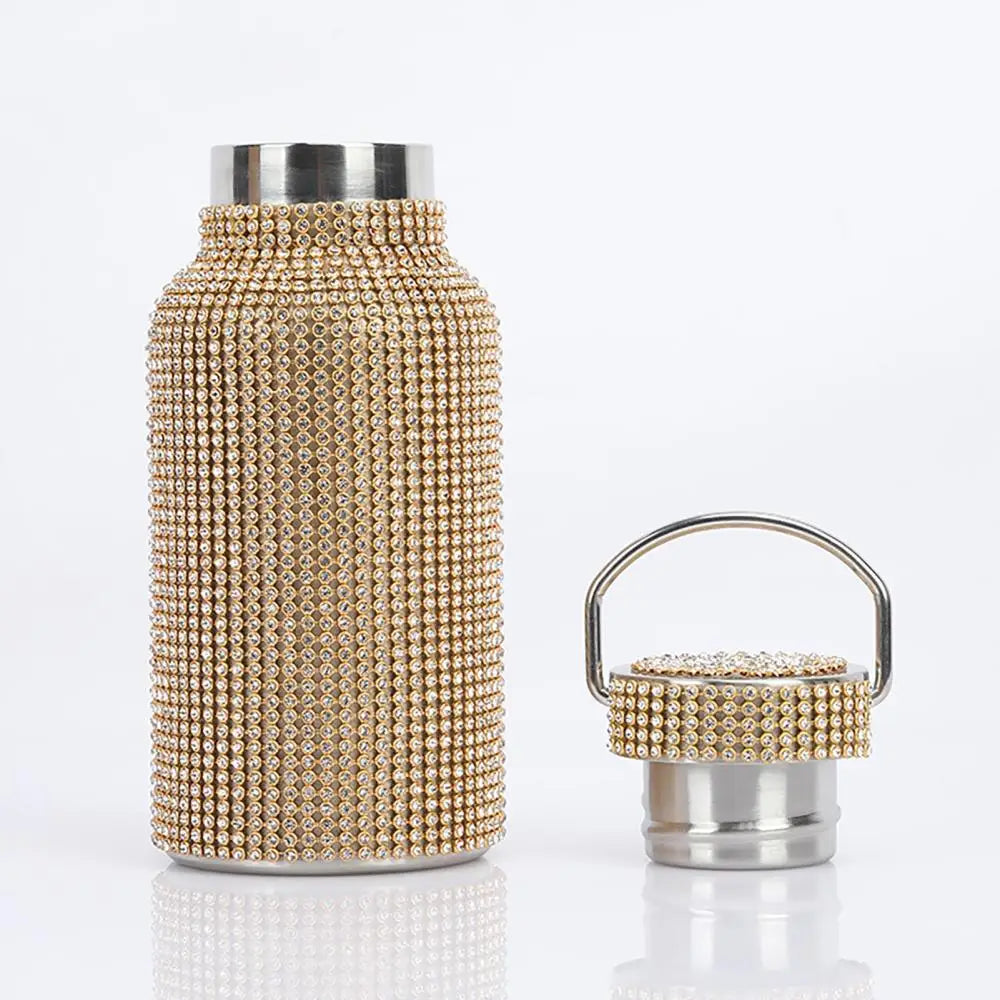 350ml/500ml/750ml Stainless Steel Insulated Vacuum Cup Rhinestone Decor Flask Bottle Drinking Kettle Thermal Mug Outdooor Travel