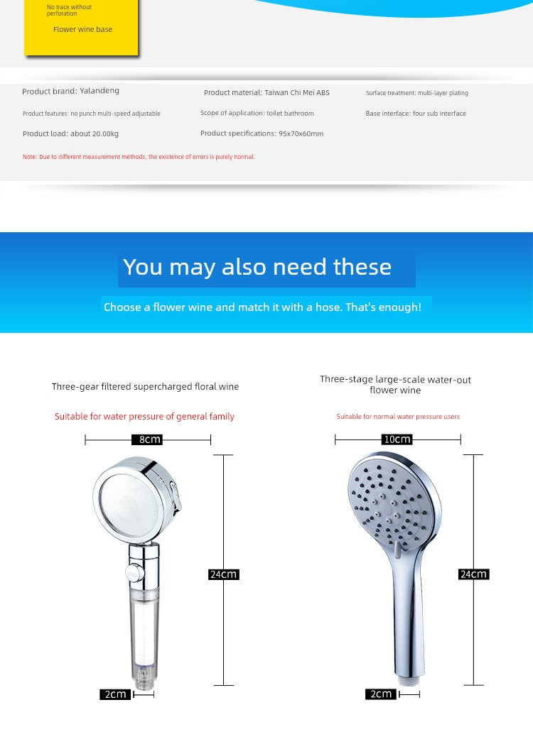 Shower Bracket Punch-Free Fixed Base Shower Nozzle Adjustable Rain Suction Cup Bathroom Shower Head Accessories