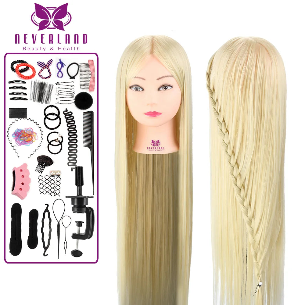 Mannequin Heads With Hair Hairdressing Training Braiding Head Cosmetology Mannequin Head Dikk for Hairdresser 75cm Silver