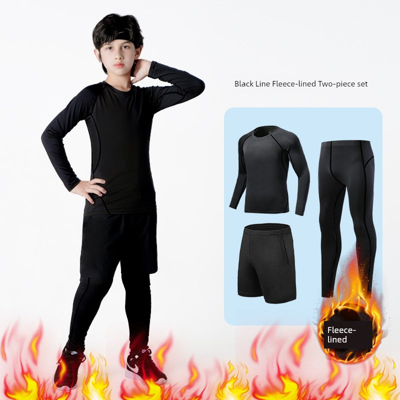 Kids Basketball Bodysuit Training Wear Boys Football Sports Quick Drying Clothes Suit Fall and Winter Running Base Clothing Fleece-lined