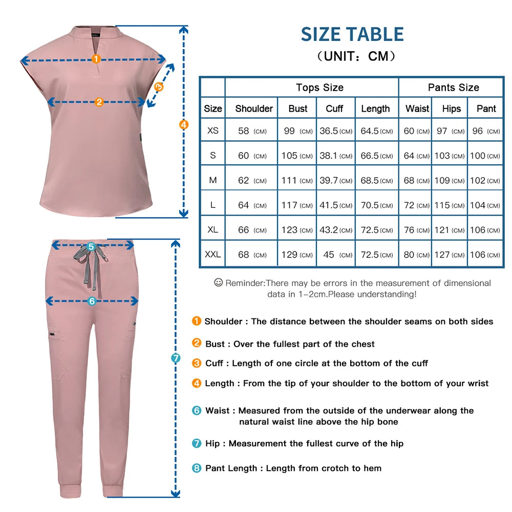 Plus Size Scrubs Set Women Medical Nurse Uniforms Stand Neck V-cut Scrub Top Jogger Pants Vet Doctor Healthcare Workers Workwear