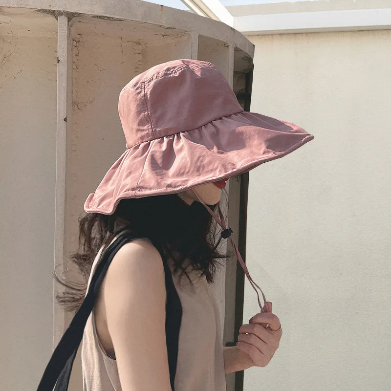 UPF50+ vinyl UV sunshade hat Children's summer face large brim sunscreen hat Outdoor fisherman hat