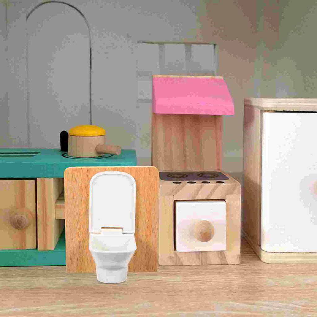 Room Toys Toilet Cake Toppers Bathroom Furniture Victorian Dollhouse Mini Decor Accessories Wood