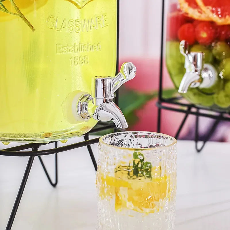 4L Glass Jar Party Juice Dispenser Glass Drink Beverage Dispenser with Tap and Stand