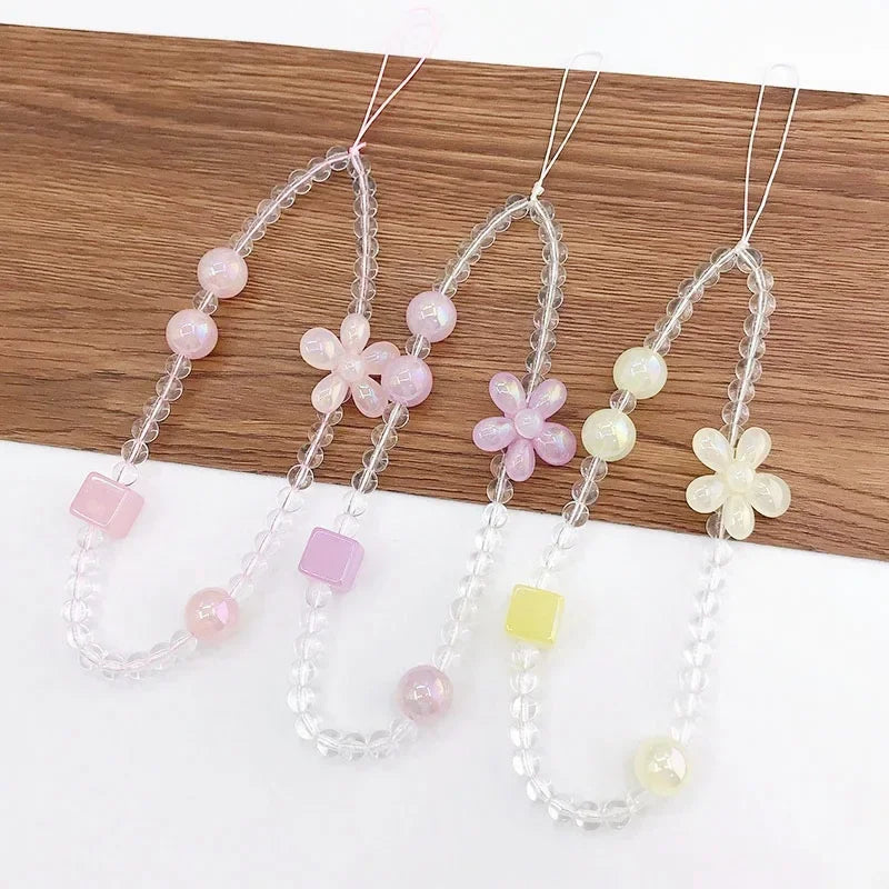 2024 Acrylic Flower Cat Head Beads Charm Phone Chain Lanyard Jewelry for Women Phone Case Strap Butterfly LOVE Letter Accessory