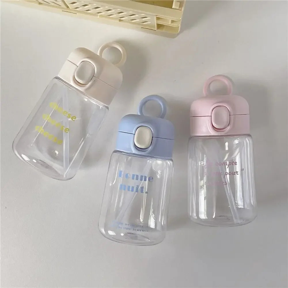 350ML Cute Water Bottles Creative Transparent Straws and Lids Kids Sippy Cup Cartoon Spill Proof Beverage Cups Toddlers Feeding