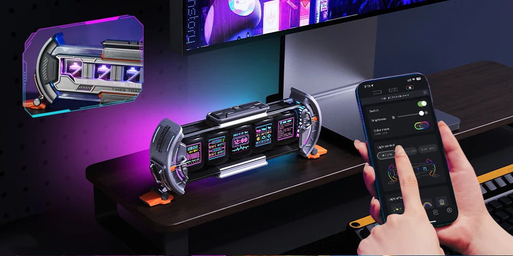 Divoom Times Gate - Cyberpunk Gaming Setup Digital Clock with Smart APP Control, WiFi Connect, RGB LED Display,