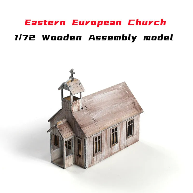 1/72 Miniature Simulation Church/Gas Station Building Model Wooden Architecture Materials Diy Handmade Toy Gift For Child 1Pcs
