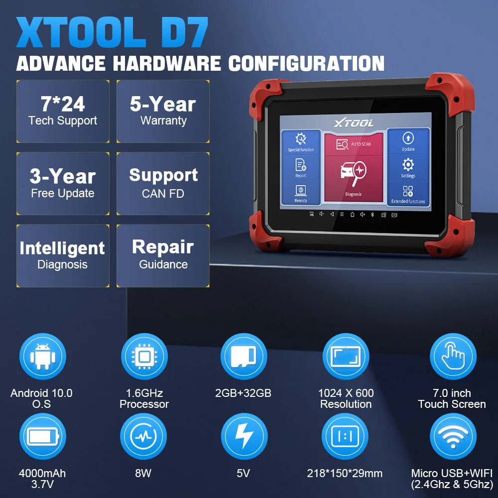 XTOOL D7 All System Car Diagnostic Tools Bidirectional Scanner ECU Coding Automotive Scanner 38+ Services Add CANFD Functions