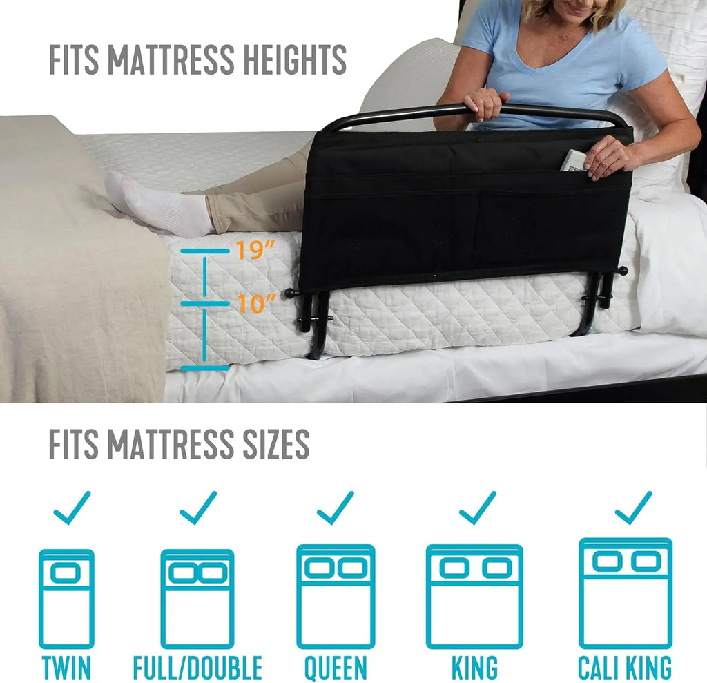 Stander 30" Safety Bed Rail with Padded Pouch, Folding Bedside Safety Guard Rail for Adults, Seniors, and Elderly, Under