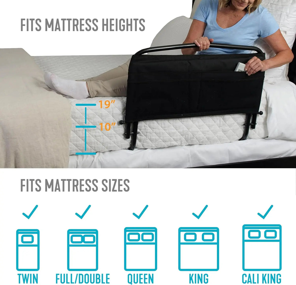 Stander 30" Safety Bed Rail with Padded Pouch, Folding Bedside Safety Guard Rail for Adults, Seniors, and Elderly, Under
