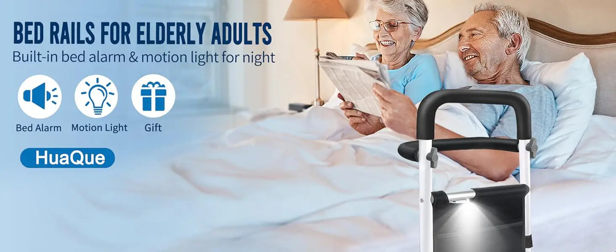 Bed Rails for Seniors with Built-in Bed Alarm & Motion Light, Beds Assist Rails for Elderly Adults Safety, Bed Guard Rails