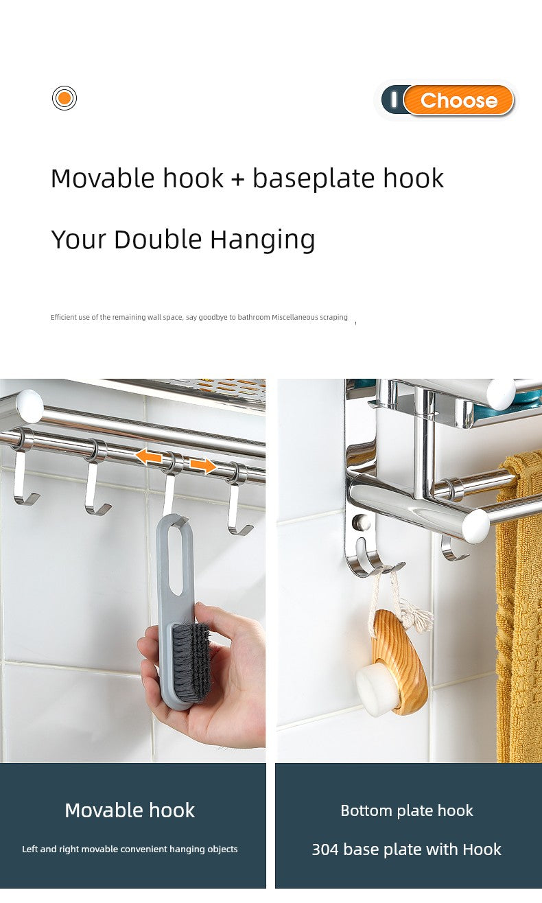Punch-Free 304 Stainless Steel 2-Layer Bathroom Towel Rack