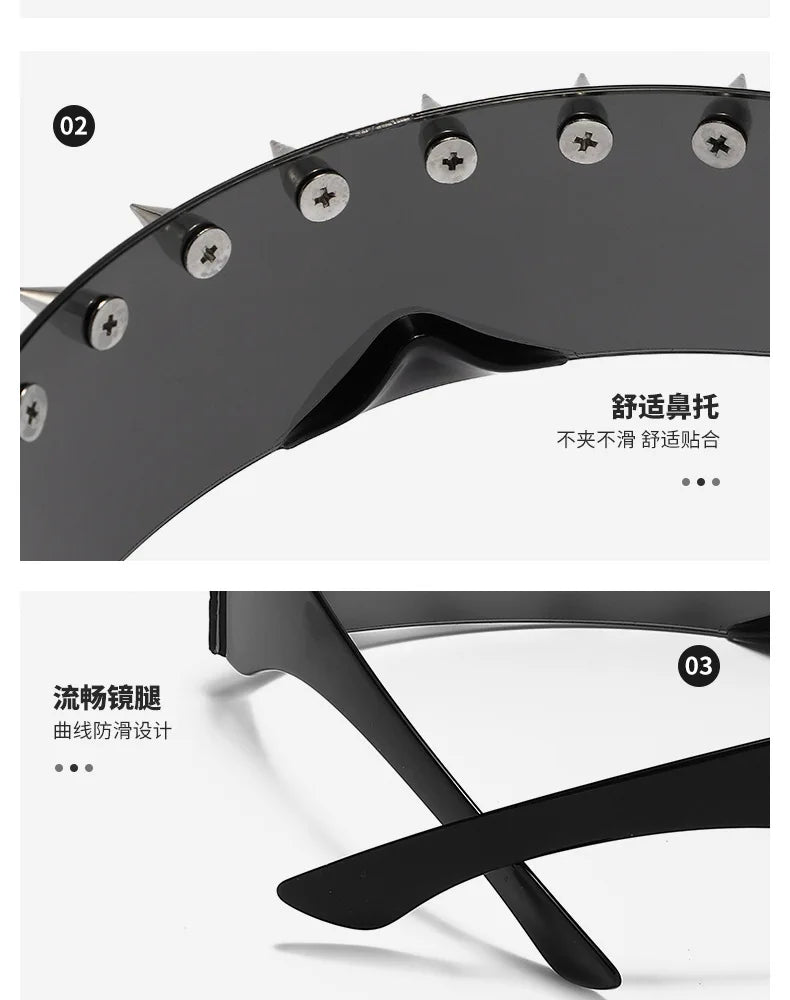 Novelty Punk Glasses Cyberpunk Rock Large Shield Spike Fashion Weird Club Sunglasses Funny Party Glasses
