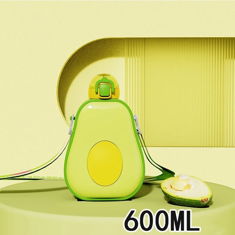 600ML Creative Water Bottle with Straw Cute Avocado Plastic Children's Water Cup Portable Outdoor Sports Travel Beverage Drinkis