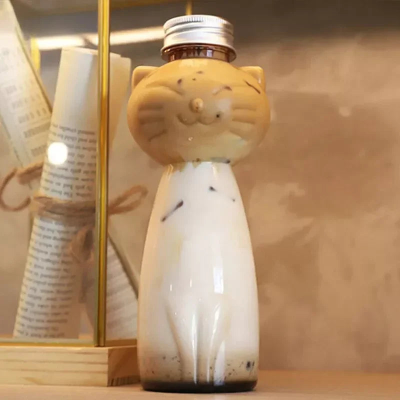 PET Cat Water Bottles for Milk Tea Coffee Juice Portable Drinking Cup Home Transparent Juicing Beverage Drink Bottle BPA Free