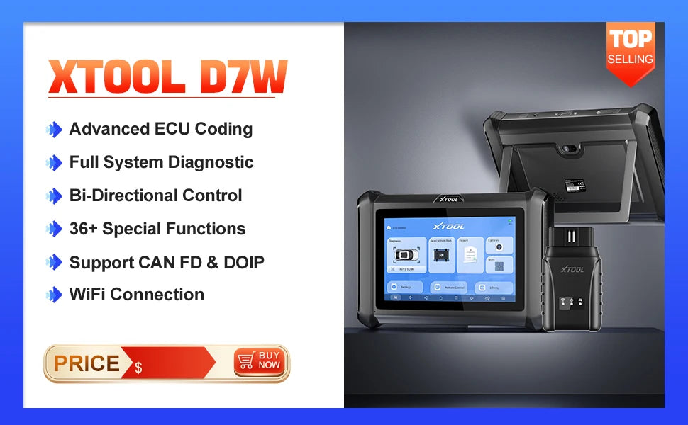 XTOOL D7 V2.0 All System Car Diagnostic Tool FCA Auto Auth ECU Coding 38+ Service Active Test OBD2 Scanner CAN FD DOIP