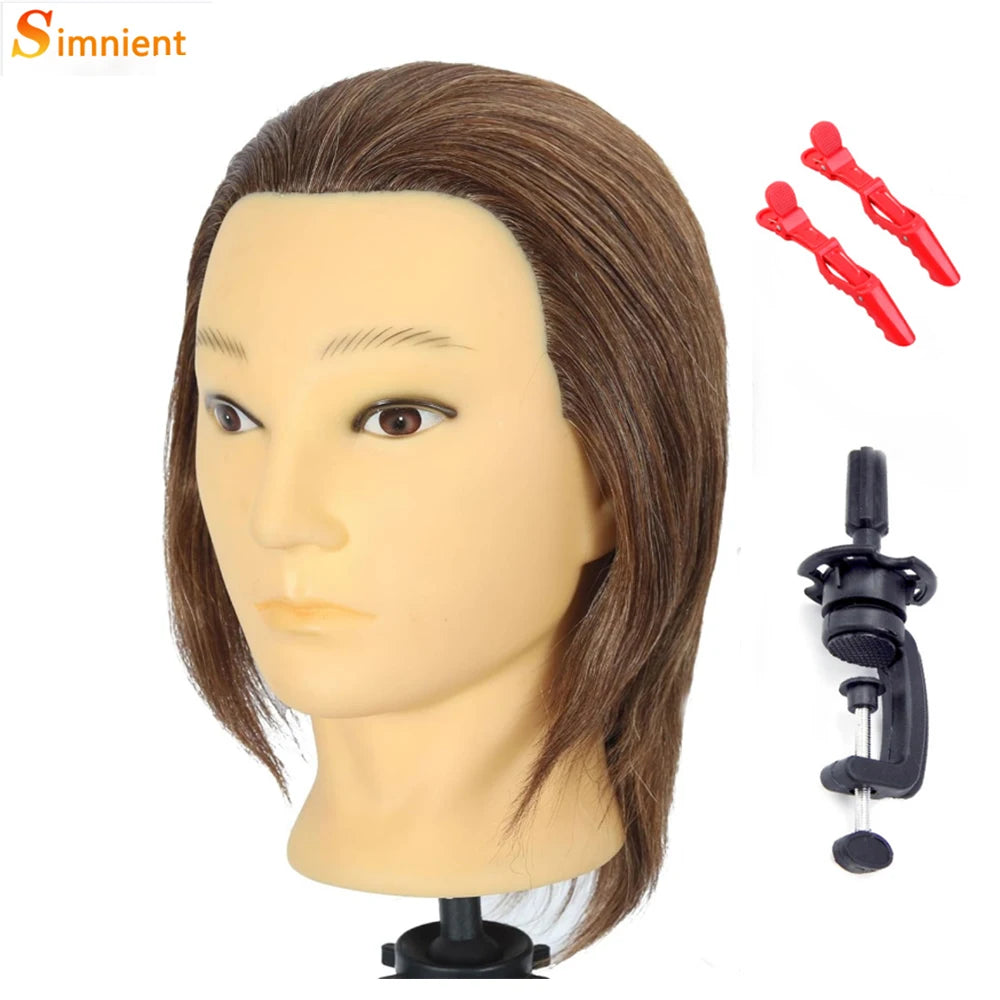 Male Mannequin Head With 100% Real Human Hair Black For Practice Hairdresser Cosmetology Training Doll Head For Hair Styling