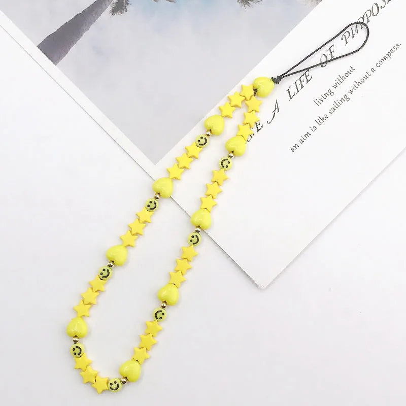 2023 Pink Acrylic Heart Cellphone Chain Lanyard Jewelry for Women Vintage Devil Eye Flower Charm Phone Case Strap Accessories