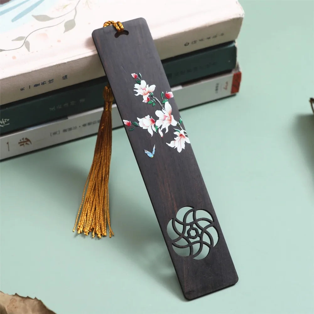 Chinese Style Bookmark Ebony Color Painted Book Clip Wooden Retro Carving Students Gift Creative Pagination Mark