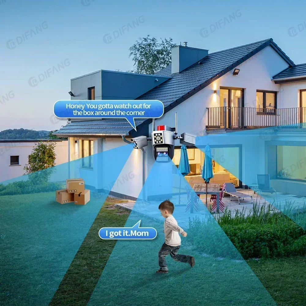 Outdoor Four Screen 10K WiFi Camera Four Lens 10X Optics Zoom 20MP Video Surveillance Auto Tracking Home Security Camera CCTV