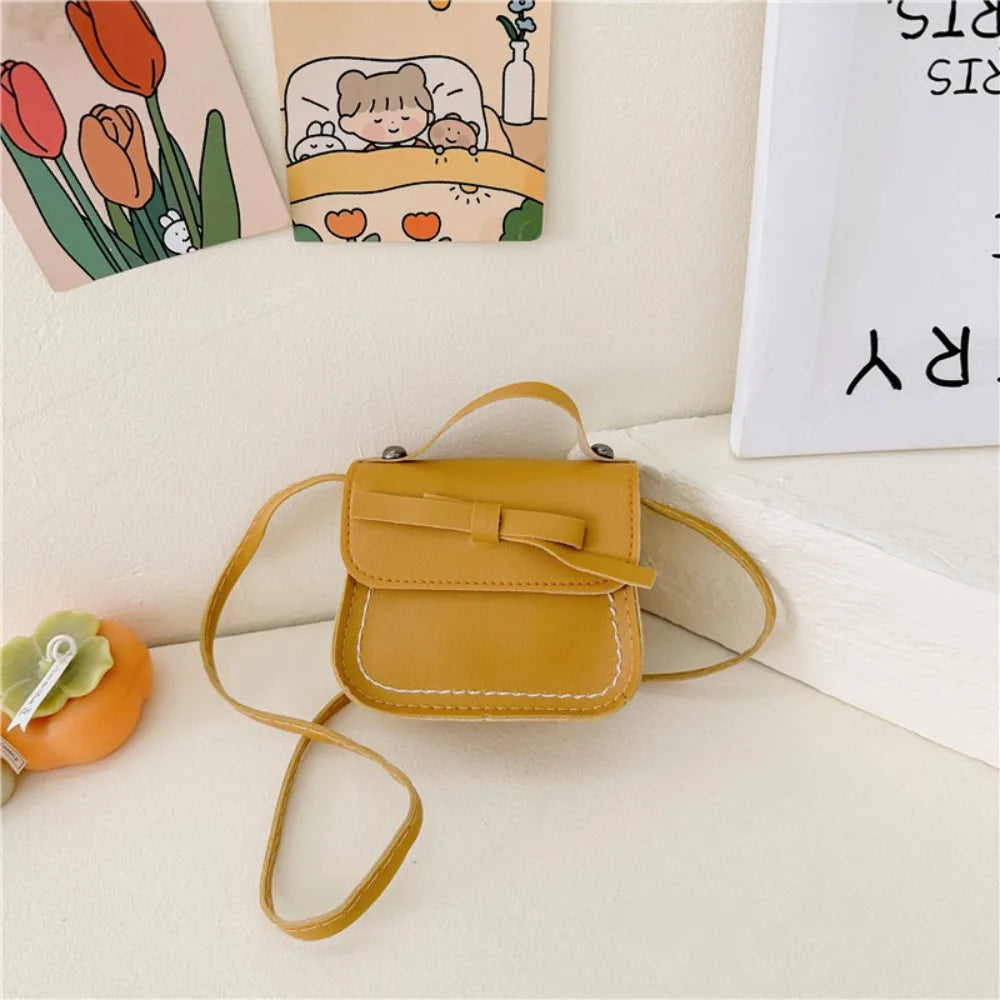Casual PU Leather Bow Shoulder Bag Handbag Solid Color Bow Crossbody Bag Coin Purse Wallet Children Small Bag Streetwear