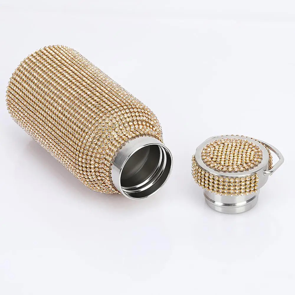 350ml/500ml/750ml Stainless Steel Insulated Vacuum Cup Rhinestone Decor Flask Bottle Drinking Kettle Thermal Mug Outdooor Travel