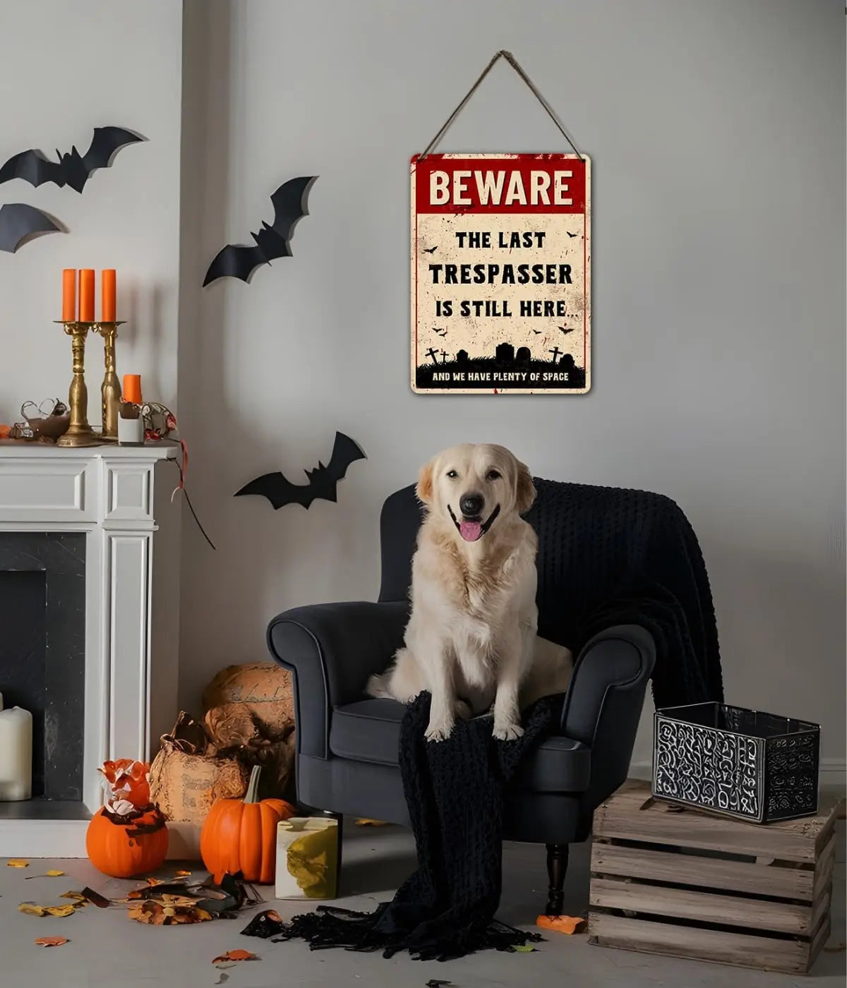 Iron Painting Interesting Art Halloween Decoration Sign No Entry into Outdoor Fences Cemetery