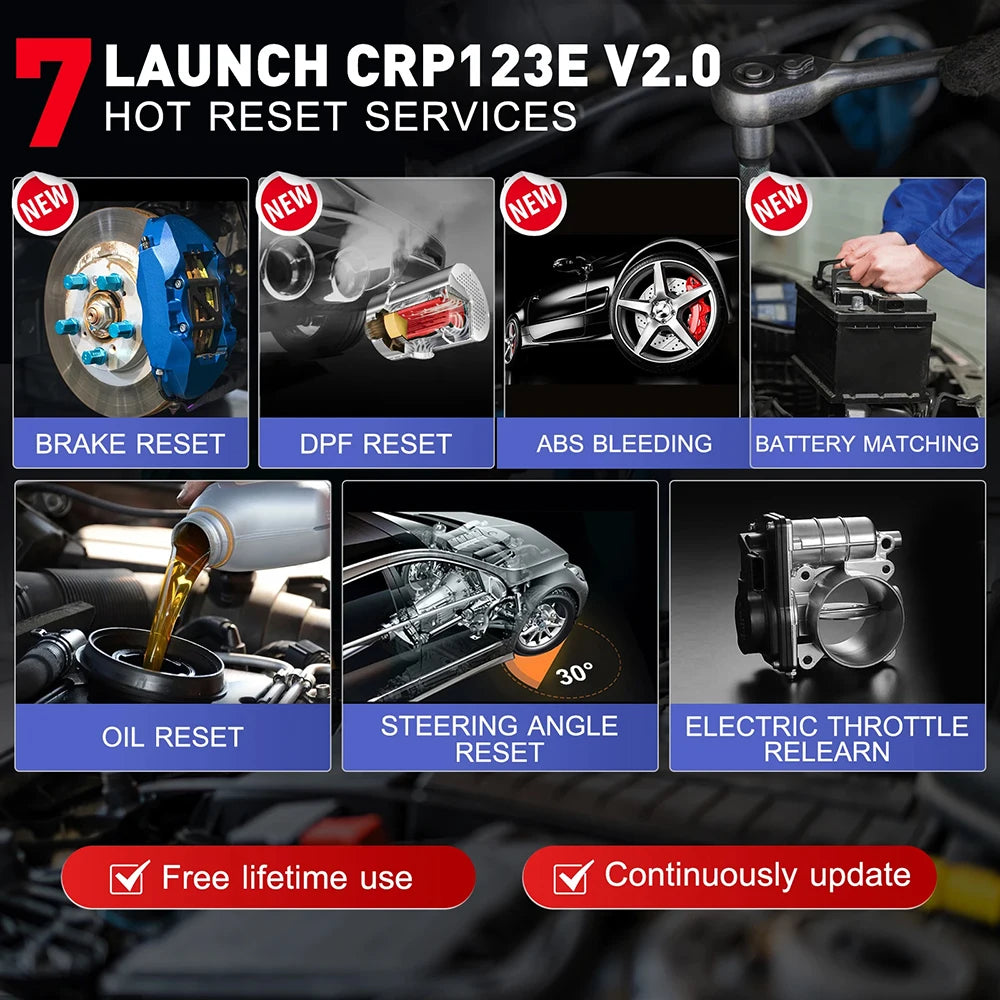 2024 New- LAUNCH X431 CRP123E V2.0 Car OBD2 Diagnostic Tools Auto OBD Scanner ABS SRS Engine AT+ 7 Reset Service Free Update