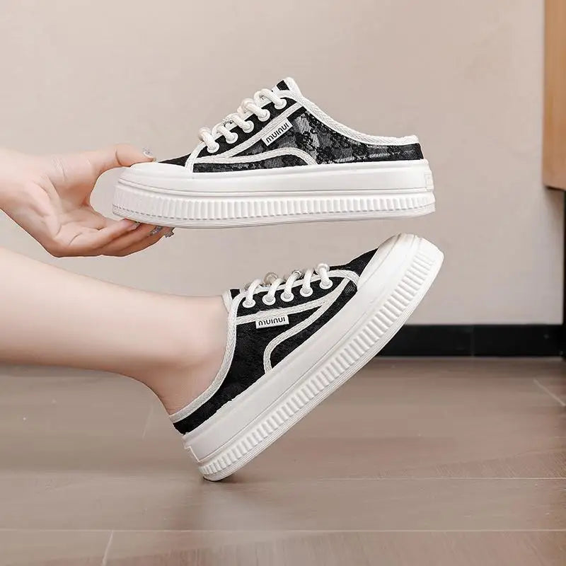 Women Slippers Outdooor Mesh Breathable Lace Up Thick Sole Sandals Wear Resistant Non-slip Fashion Causal Versatile 2024