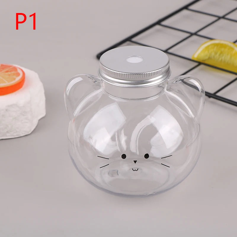 500ML Kawaii Bear Water Bottle For Milk Tea Coffee Juice Portable Drinking Cup Home Transparent Juicing Beverage Drink Bottles