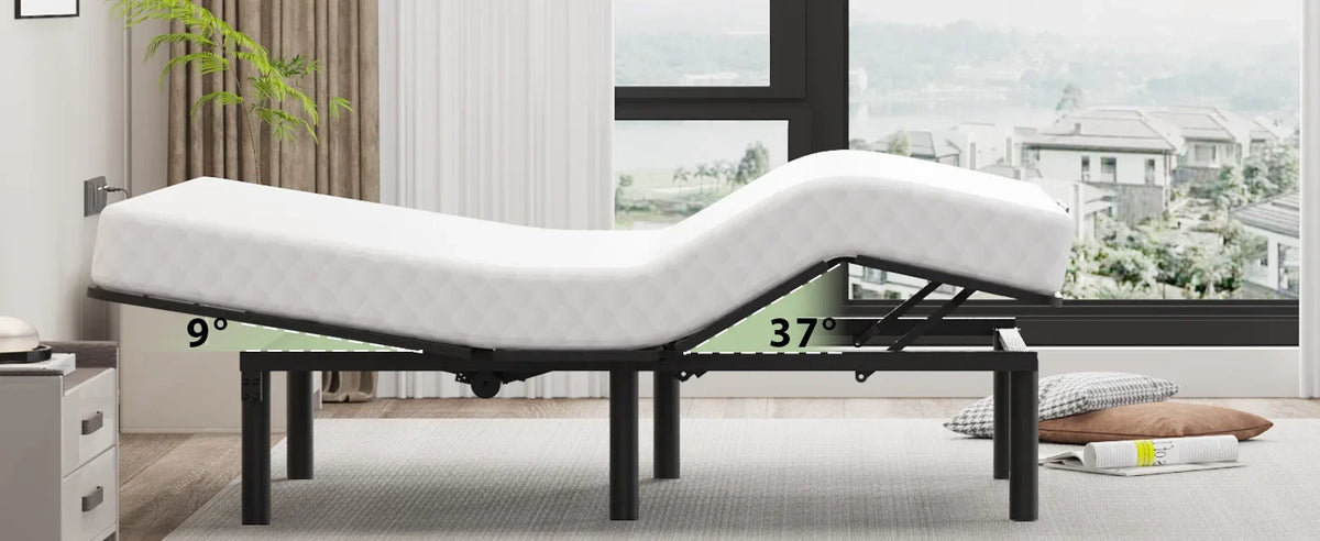 Adjustable Bed Base with one Bed Assist Rail for Seniors, Premium Quiet Motor, Anti-Snore, Zero Gravity, Memory Pre-Sets, Wirele