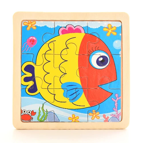 Baby Wooden Montessori Puzzle Child Game Wooden Puzzle 3D Cartoon Animal Puzzle Babies Toys Puzzles For Kids 1 2 3 Year Old