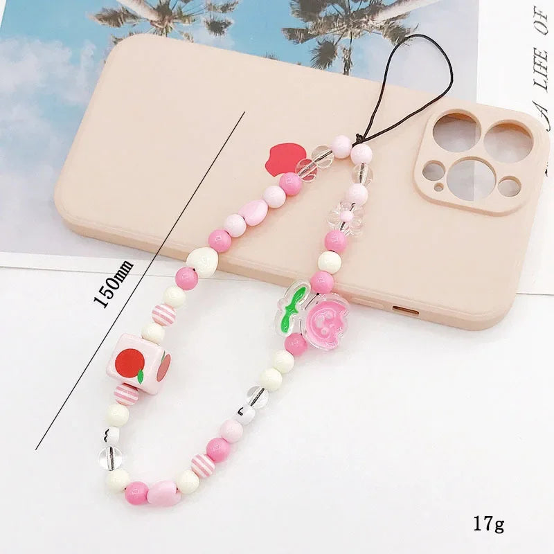 2024 Acrylic Flower Cat Head Beads Charm Phone Chain Lanyard Jewelry for Women Phone Case Strap Butterfly LOVE Letter Accessory