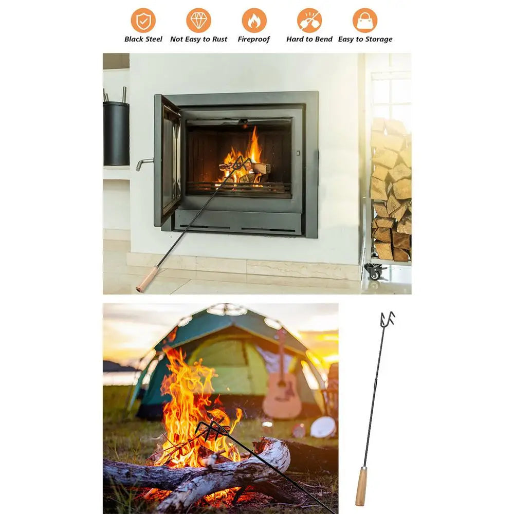 Fire Poker For Fire Pit Outdoor Camping Fire Poker 33 Inch Fireplace Poker With Wood Handle Long Campfire Poker Fire Pit Tools