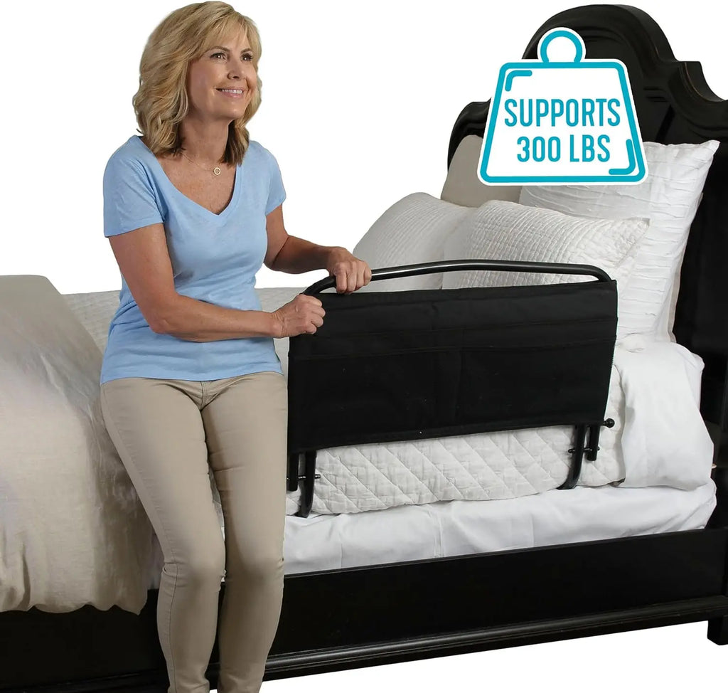Stander 30" Safety Bed Rail with Padded Pouch, Folding Bedside Safety Guard Rail for Adults, Seniors, and Elderly, Under