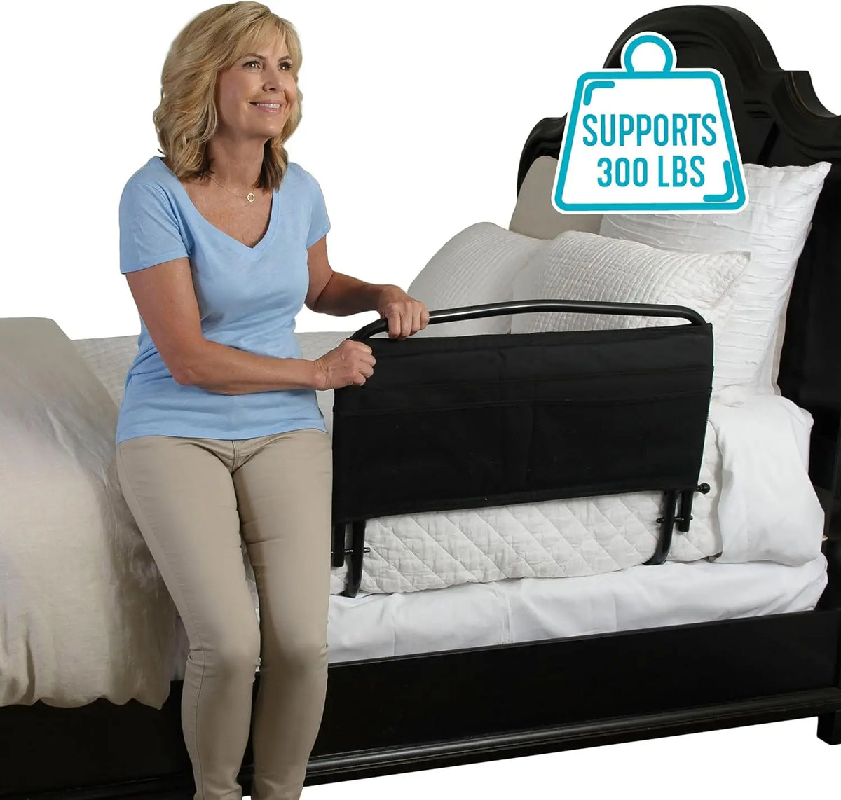 Stander 30" Safety Bed Rail with Padded Pouch, Folding Bedside Safety Guard Rail for Adults, Seniors, and Elderly, Under