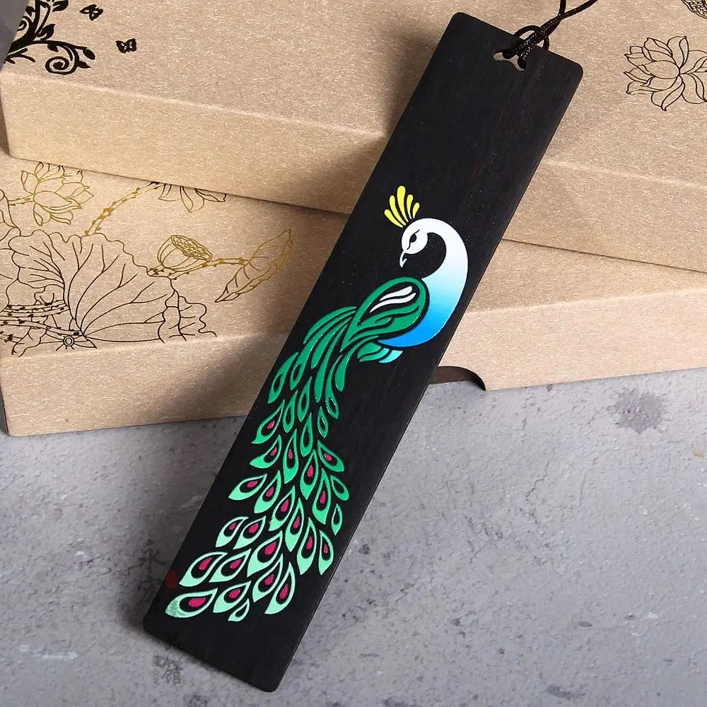 Chinese Style Bookmark Ebony Color Painted Book Clip Wooden Retro Carving Students Gift Creative Pagination Mark