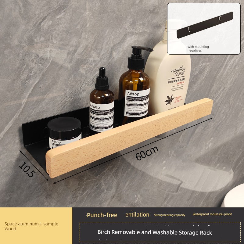 Punch-Free Kitchen Washstand Wall-Mounted Solid Wood Storage Rack