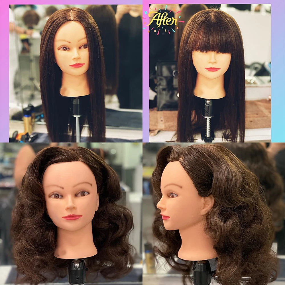 Mannequin Head With 26” 85%Real Human Hair Styling Training Head Manikin Cosmetology Doll Head For Straightening Curling Braid