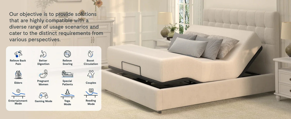 Adjustable Bed Frame Base Queen,One-Person Transport and Assembly,Adjustable Bed Legs,Oxford Fabric Bedspread
