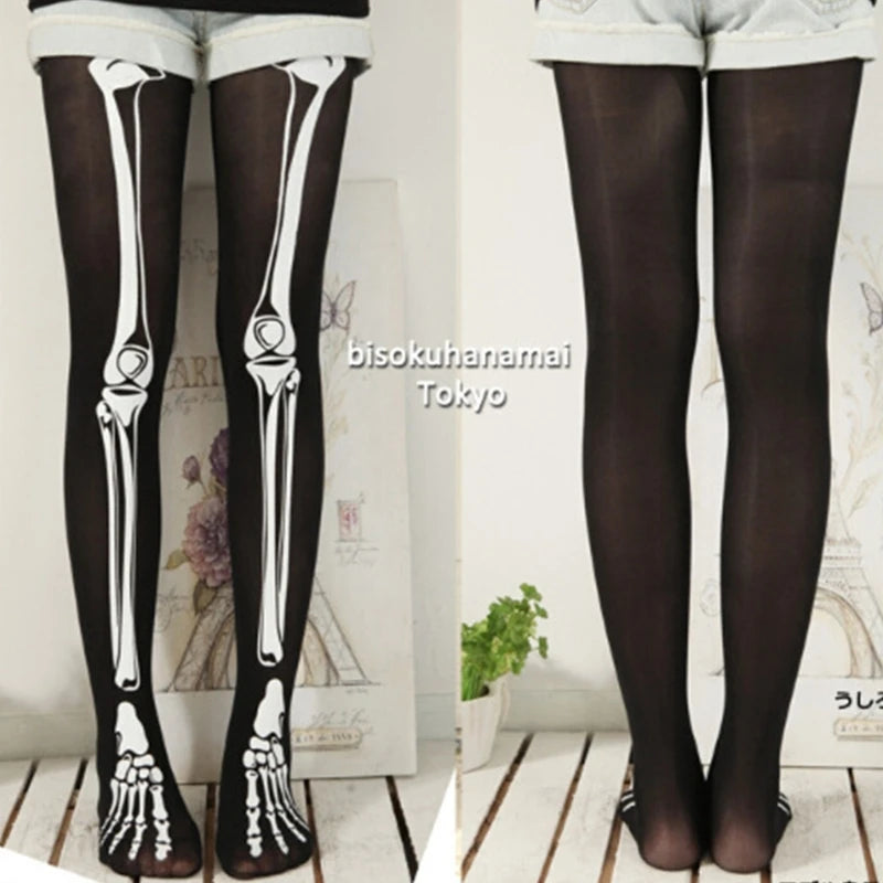 Women Horror Skeleton Bone Printed Tights Scary Terror Skull Halloween Themed Novelty Party Sexy Stockings Dropshipping