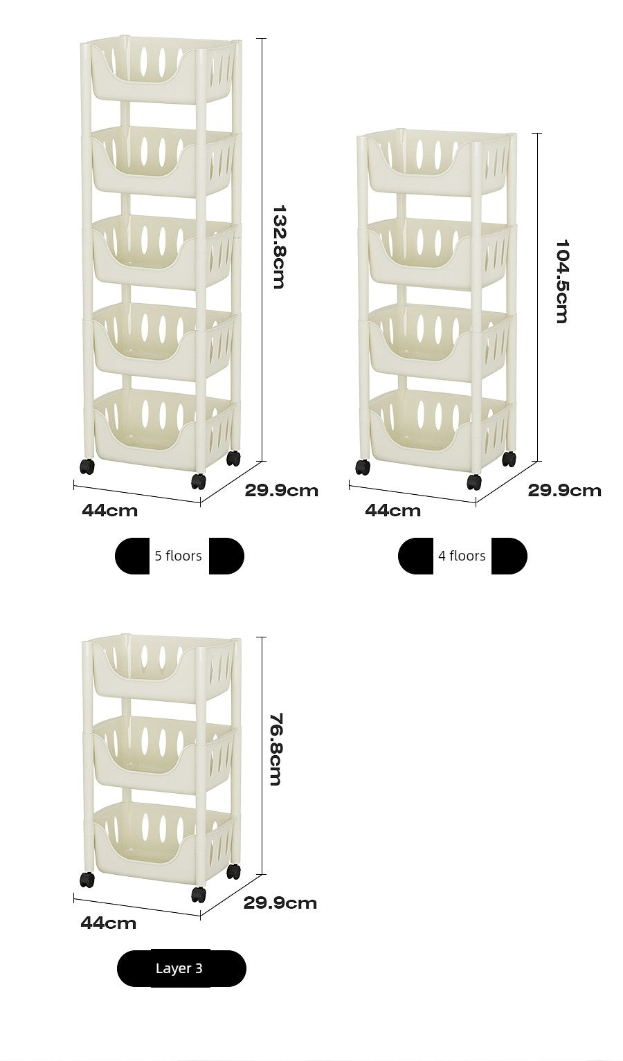 Multi-Layer Fruit and Vegetable Living Room and Bathroom Bookshelf Mobile Trolley