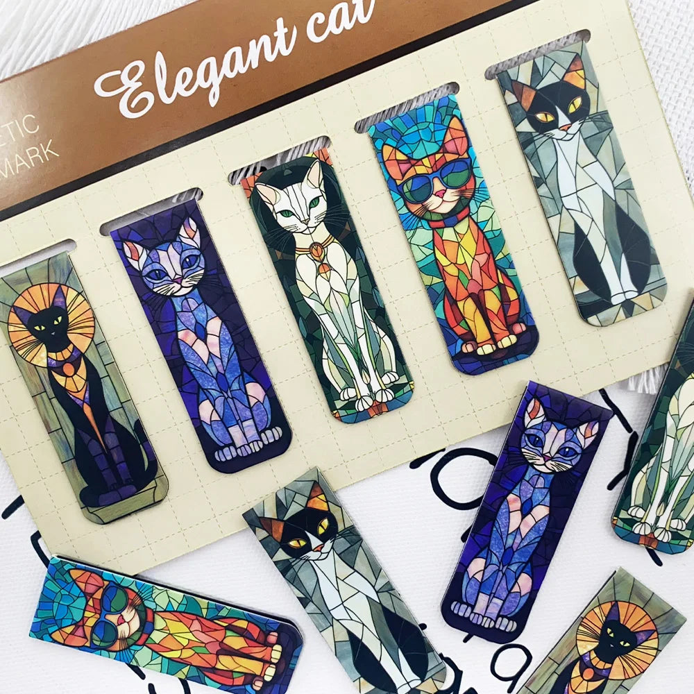 5pcs Elegant Cat Magnetic Bookmark Reading Pages Books Annotated Students Stationary Supplies DIY Aesthetic Creative Bookmark