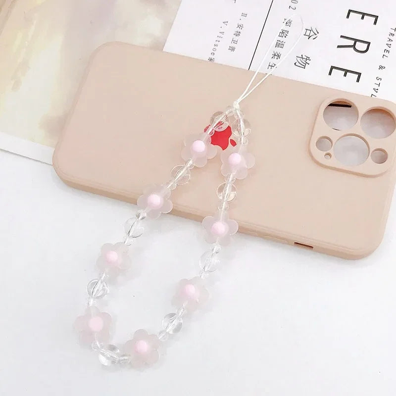 2024 Acrylic Flower Cat Head Beads Charm Phone Chain Lanyard Jewelry for Women Phone Case Strap Butterfly LOVE Letter Accessory