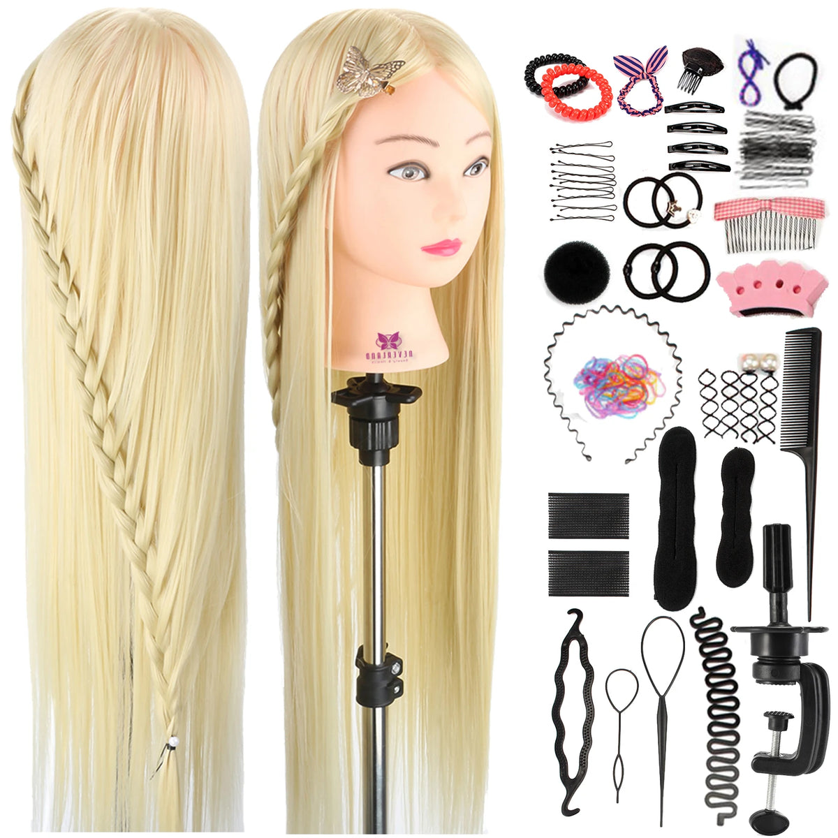 Mannequin Heads With Hair Hairdressing Training Braiding Head Cosmetology Mannequin Head Dikk for Hairdresser 75cm Silver