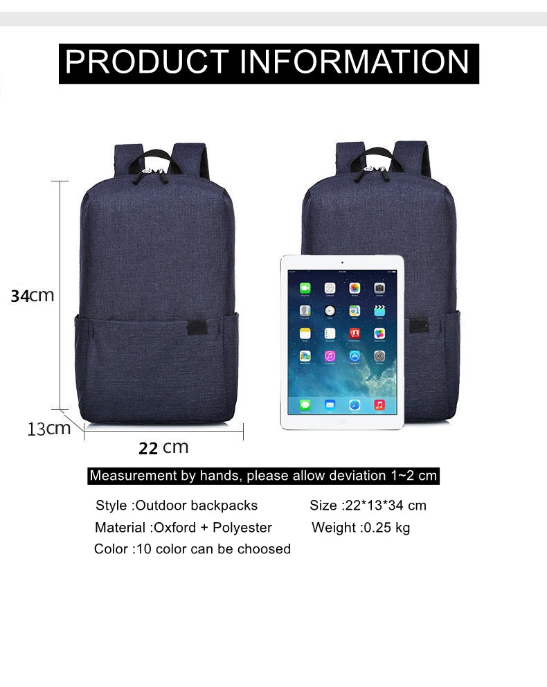 New Sports Backpacks for Unisex 10L Outdooor High Capacity Oxford Waterproof College Backpack Women Men Travel School Bags