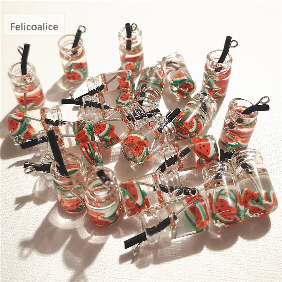 8pcs Dollhouse Miniature Food Mini Resin Fruit Bottle Simulation Drinks Model Toys Fruit Drink Play Dollhouse Dolls Accessories
